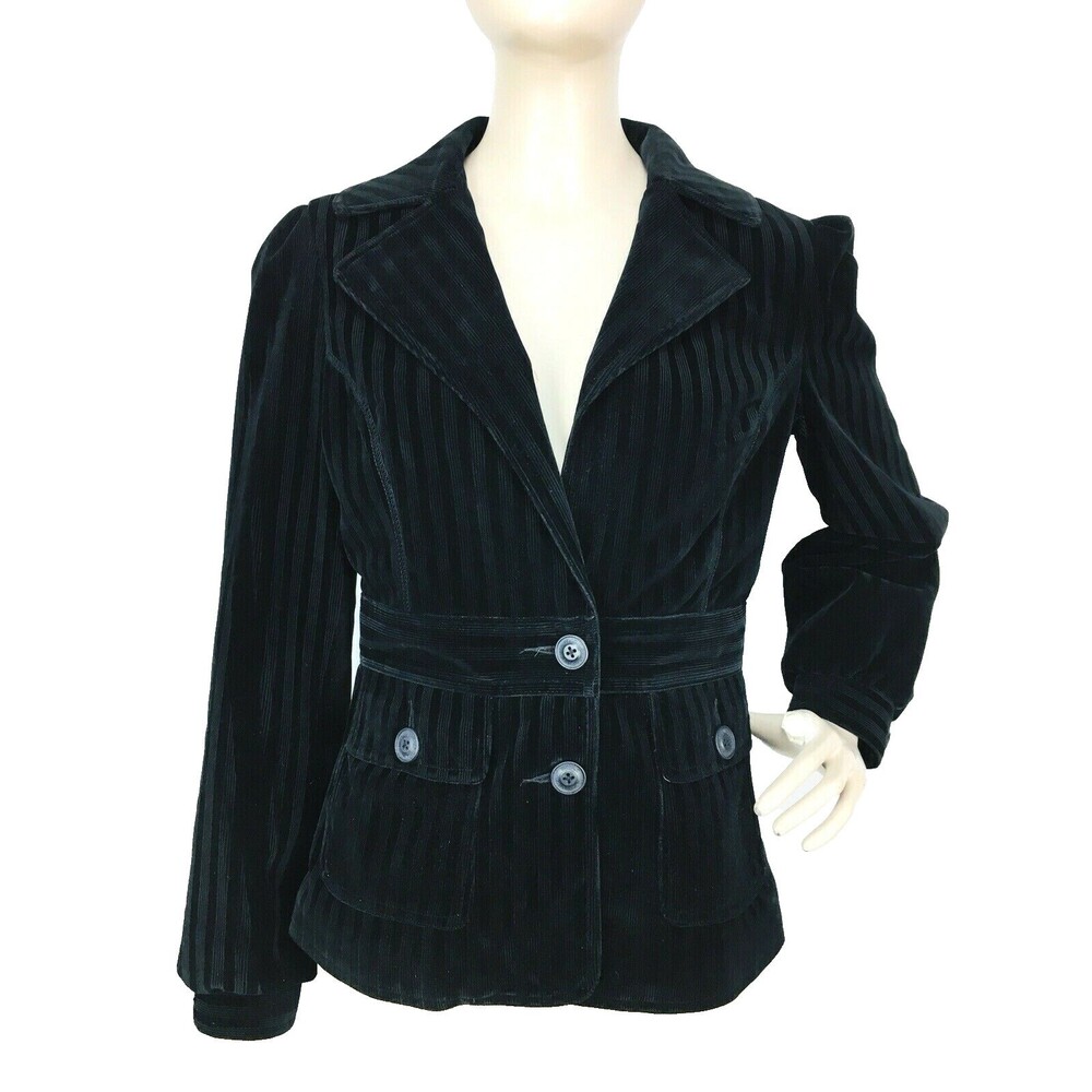 David Bitton Buffalo Black Striped Velvet Puff Sleeve Blazer Jacket Size Medium